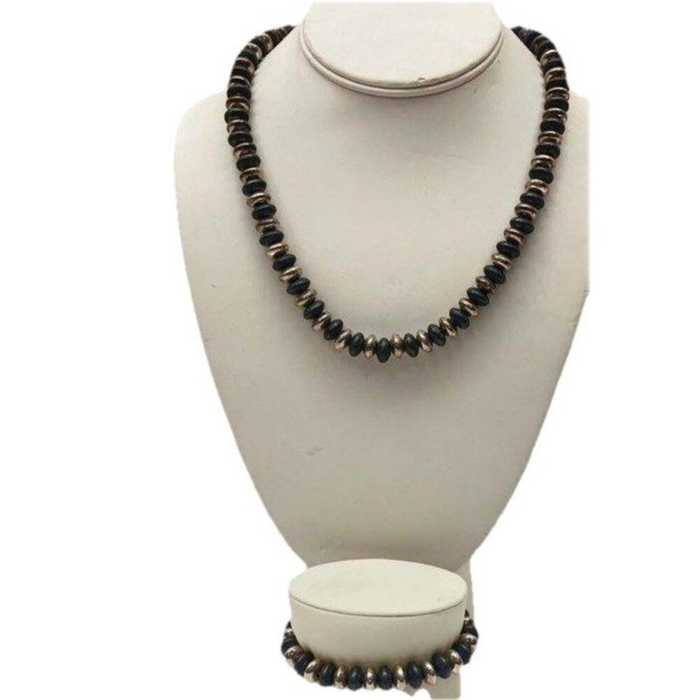 Mexico 925 Pearls Saucer Beads Traditional Design  and Oxidized Necklace/bracele